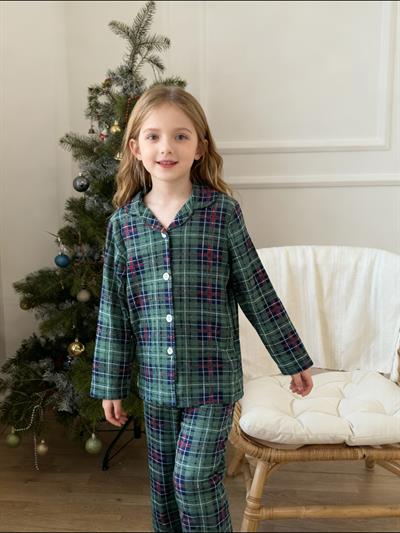  Kız Çocuk Süet Pijama Takım -Yeşil (3yaş-8 yaş aralığı)
