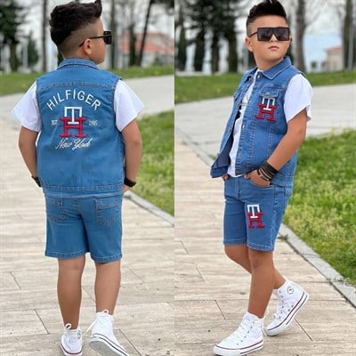 Kot Yelekli 3 lü Takım - Mavi (3-12Yaş)