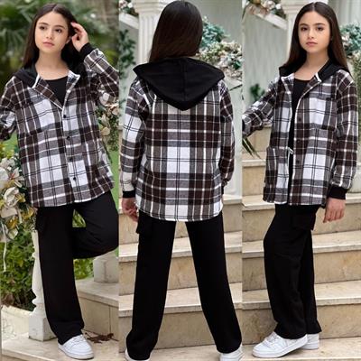  Oduncu Gömlek Pantalaon Takım-Acı Kahve (8-16 yaş aralığı)