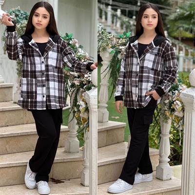  Oduncu Gömlek Pantalaon Takım-Acı Kahve (8-16 yaş aralığı)