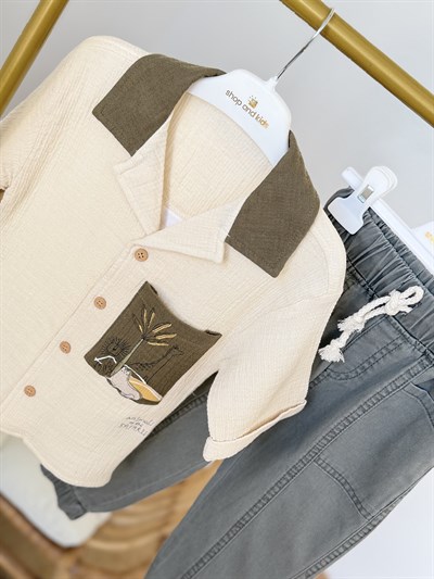  Safari Müslin Gömlekli 2 li Takım (7032) - Haki (2-6yaş)