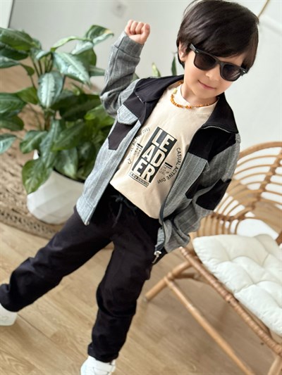  Urban Class Erkek Çocuk Ceketli 3lü Takım-Siyah Beyaz (5-12 yaş aralığı)