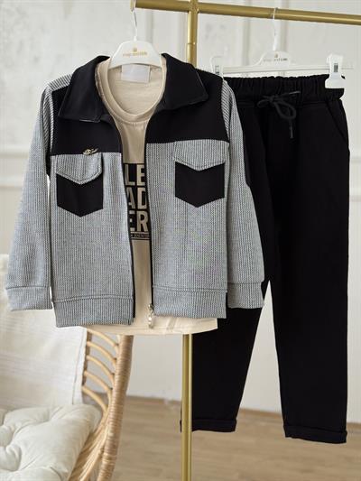  Urban Class Erkek Çocuk Ceketli 3lü Takım-Siyah Beyaz (5-12 yaş aralığı)
