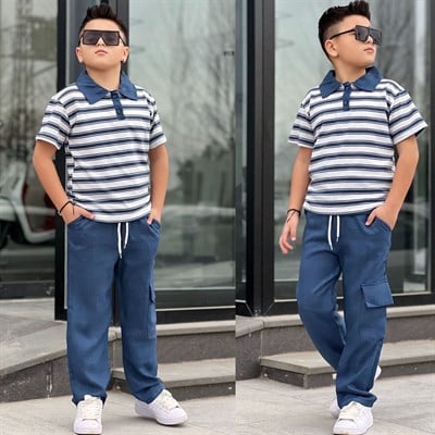  Yaka Detay Tarz 2li  Takım-Mavi(8-16 yaş aralığı)