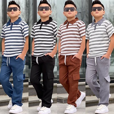  Yaka Detay Tarz 2li  Takım-Mavi(8-16 yaş aralığı)