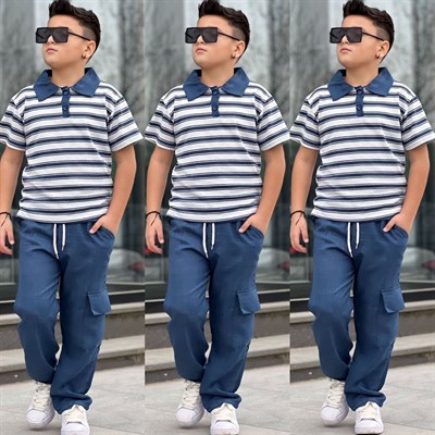  Yaka Detay Tarz 2li  Takım-Mavi(8-16 yaş aralığı)