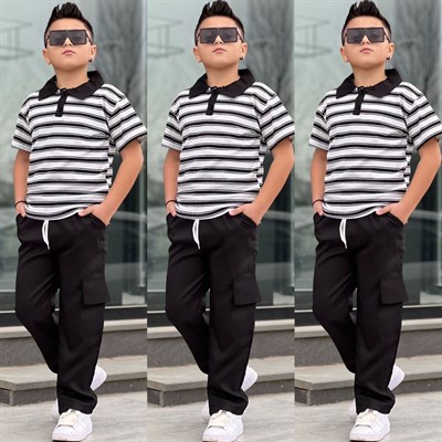  Yaka Detay Tarz 2li  Takım-Siyah(8-16 yaş aralığı)