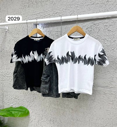 Alev Desenli Şortlu Takım - Beyaz (4-12Yaş)