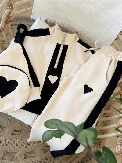 Bej Kalp Detay Çantalı Takım  (4-16 yaş)