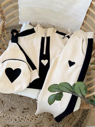 Bej Kalp Detay Çantalı Takım  (4-16 yaş)