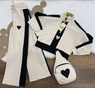 Bej Kalp Detay Çantalı Takım  (4-16 yaş)