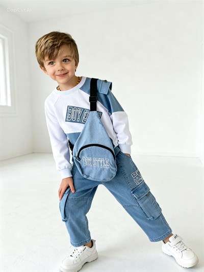 Boy Style Çantalı 3 lü Takım-Beyaz (2-14yaş)