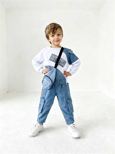 Boy Style Çantalı 3 lü Takım-Beyaz (2-14yaş)