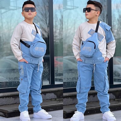 Boy Style Çantalı 3lü Takım-Bej (2-14yaş)
