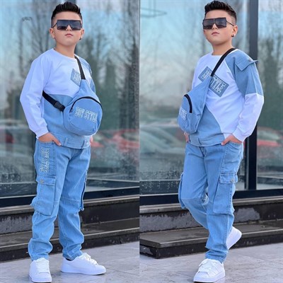 Boy Style Çantalı 3 lü Takım-Beyaz (2-14yaş)