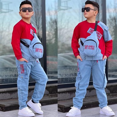 Boy Style Çantalı 3lü Takım-Kırmızı (2-14yaş)
