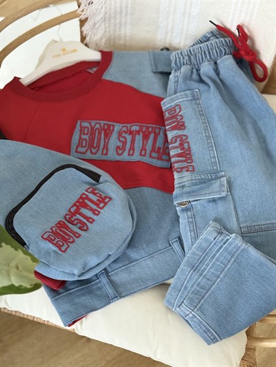 Boy Style Çantalı 3lü Takım-Kırmızı (2-14yaş)