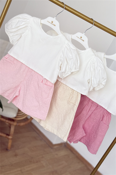 Brode Şortlu Crop Takım - Pembe (2-8 yaş aralığı)