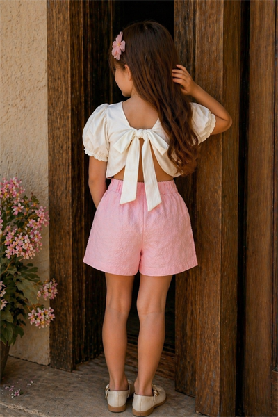 Brode Şortlu Crop Takım - Soft Pembe (2-8 yaş aralığı)