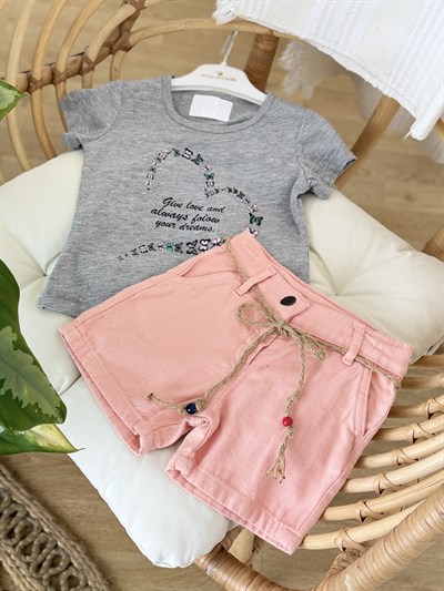 Butterfly Şortlu Takım - Gri (2yaş-5yaş)