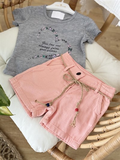 Butterfly Şortlu Takım - Gri (2yaş-5yaş)