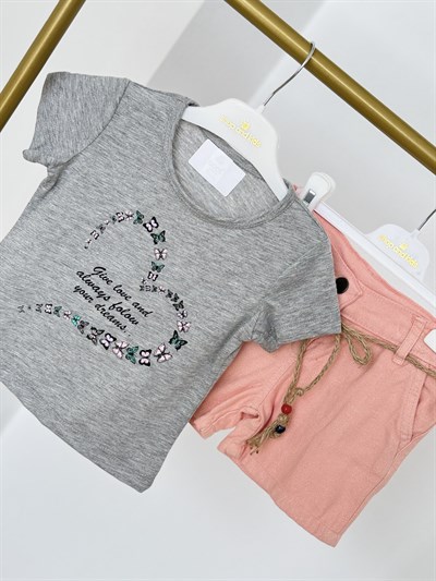 Butterfly Şortlu Takım - Gri (2yaş-5yaş)