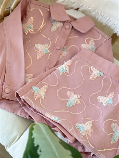 Butterfly Tasarım GabardinTakım Pudra(4-12 yaş)