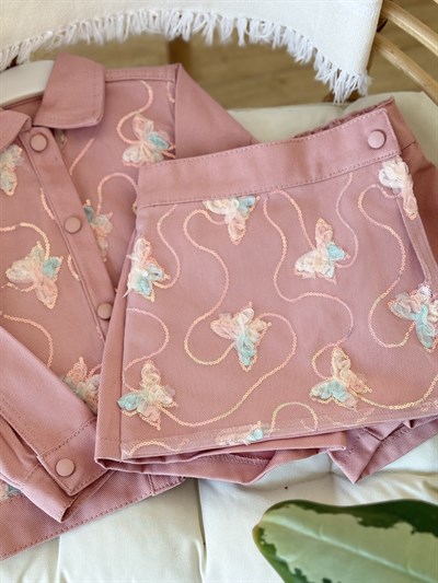 Butterfly Tasarım GabardinTakım Pudra(4-12 yaş)