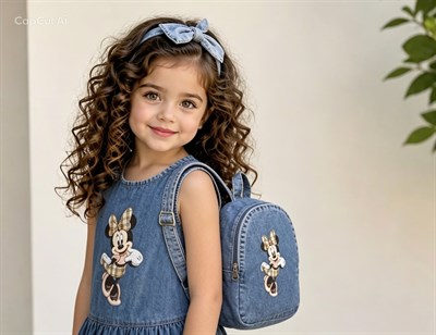 Minnie Çantalı Denim Elbise - Mavi (6-9yaş)