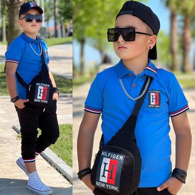 Çantalı Şapkalı 4 lü Takım - Mavi (3-12Yaş)