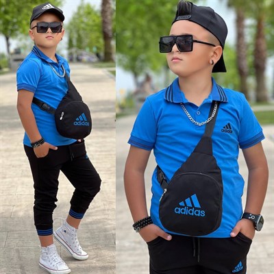 Çantalı Şapkalı 4 lü Takım - Mavi (3-12Yaş)