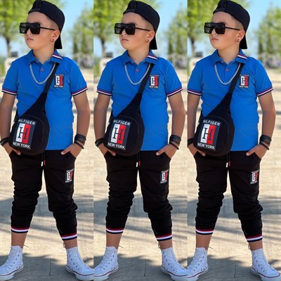 Çantalı Şapkalı 4 lü Takım - Mavi (3-12Yaş)