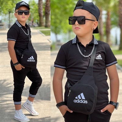 Çantalı Şapkalı 4 lü Takım - Siyah (3-12Yaş)