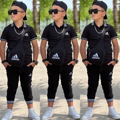 Çantalı Şapkalı 4 lü Takım - Siyah (3-12Yaş)