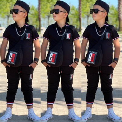 Çantalı Şapkalı 4 lü Takım - Siyah (3-12Yaş)