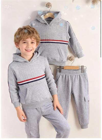 Cep Detay Kapuşonlu Takım-Gri  (2-5yaş)
