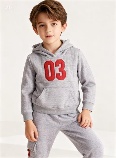 Cep Detay Kapuşonlu Takım-Gri  (2-5yaş)