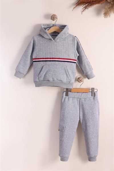 Cep Detay Kapuşonlu Takım-Gri  (2-5yaş)