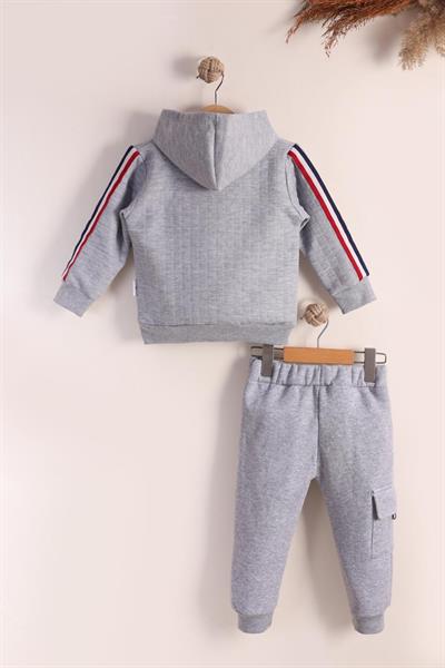 Cep Detay Kapuşonlu Takım-Gri  (2-5yaş)