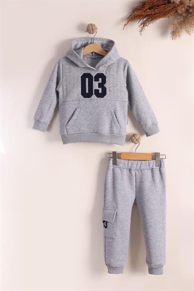 Cep Detay Kapuşonlu Takım-Gri  (2-5yaş)