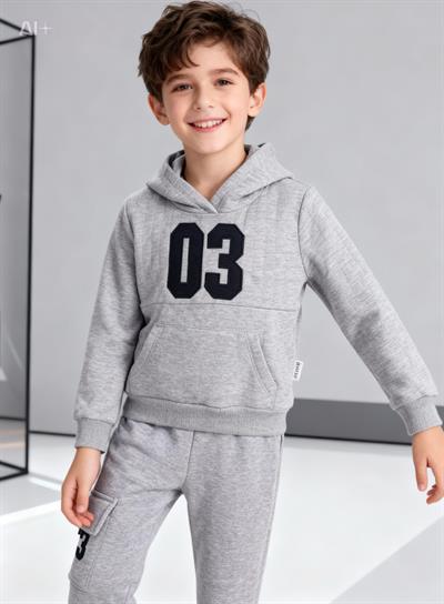Cep Detay Kapuşonlu Takım-Gri  (2-5yaş)