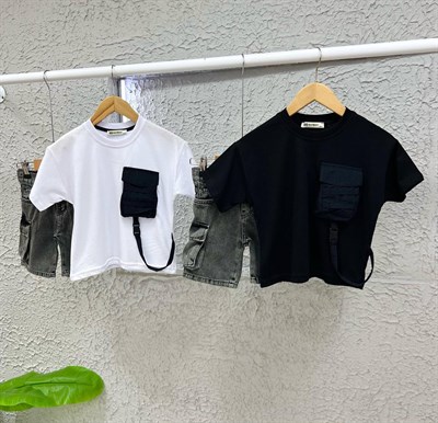 Cep Detay Şortlu Takım -Beyaz (3-10Yaş)