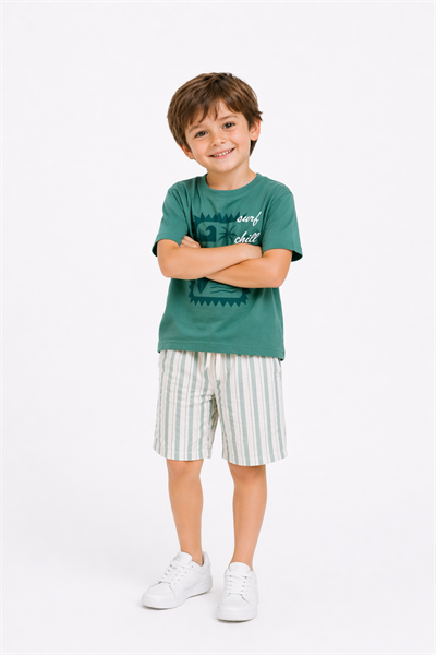 Chill Detay Dokuma Şortlu  Takım - Yeşil (4-12Yaş)