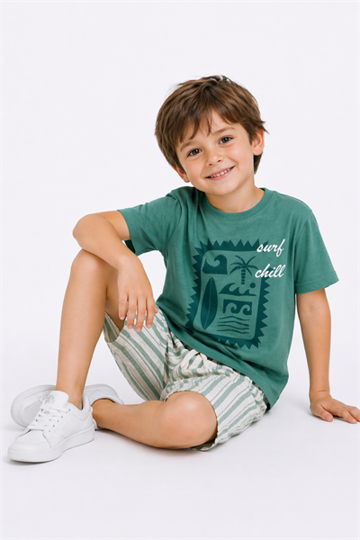 Chill Detay Dokuma Şortlu  Takım - Yeşil (4-12Yaş)