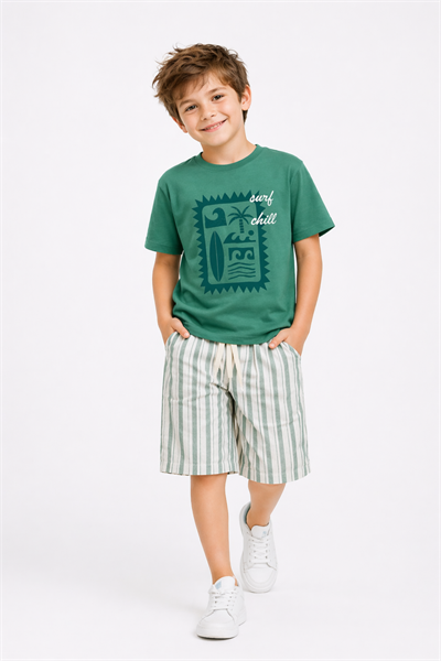 Chill Detay Dokuma Şortlu  Takım - Yeşil (4-12Yaş)