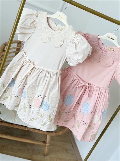 Amelia Astarlı Elbise - Krem (5yaş-8 yaş)