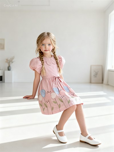 Amelia Astarlı Elbise - Pudra (5yaş-8 yaş)