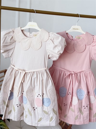 Amelia Astarlı Elbise - Pudra (5yaş-8 yaş)