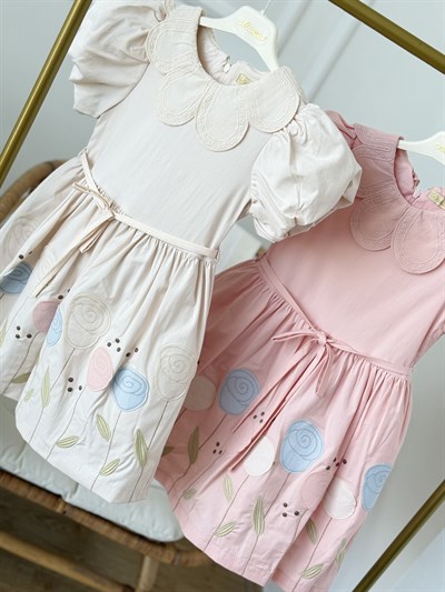 Amelia Astarlı Elbise - Pudra (5yaş-8 yaş)