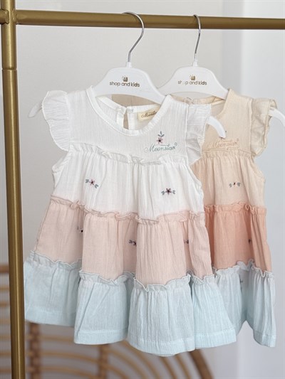 Lily Kaneviçe Detay Elbise - Bej (3yaş-6yaş)